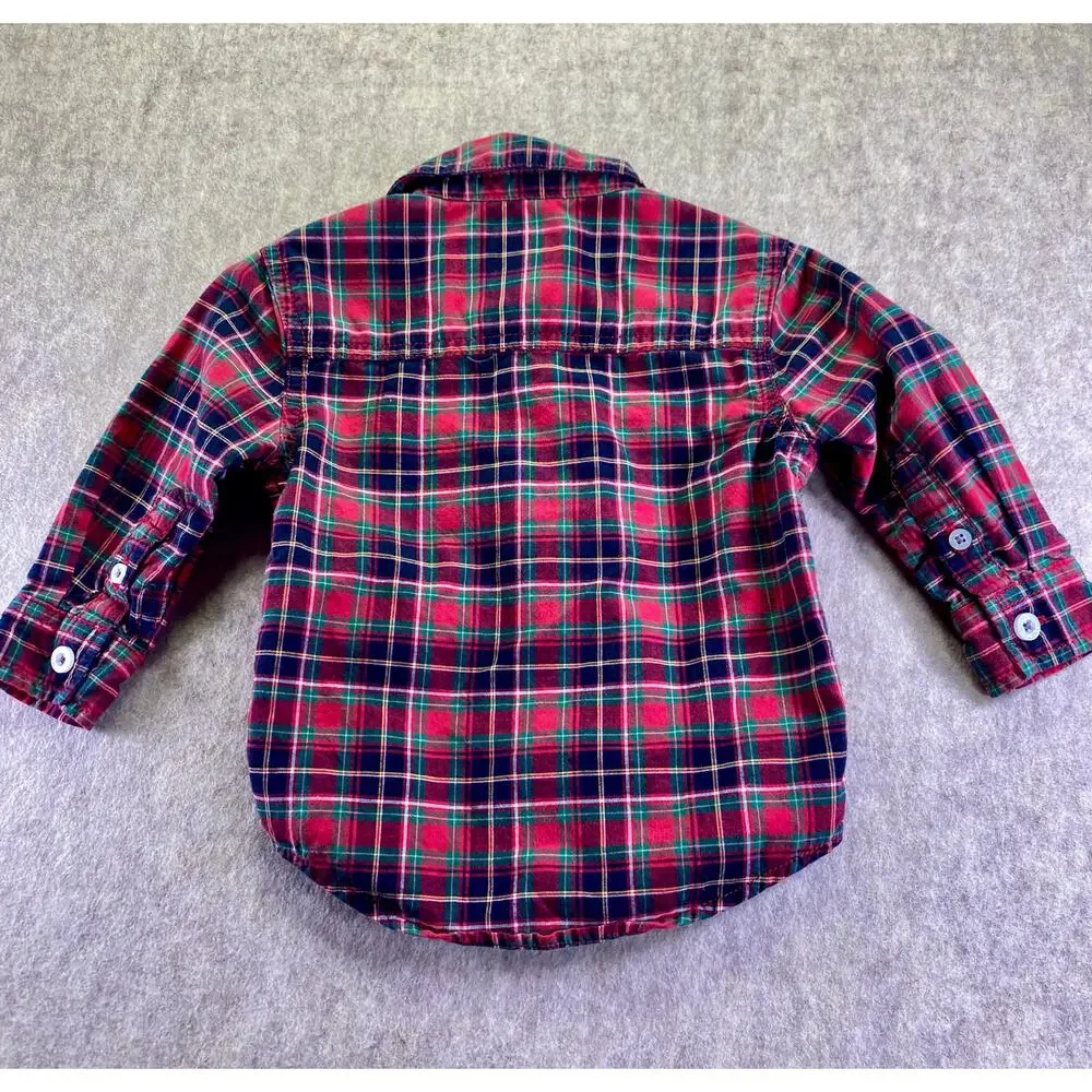 Carter's Holiday Red/Green/Blue Plaid Button Up Shirt Size 12 Months
